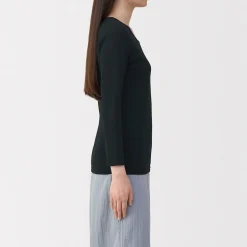 T‐shirt manches longues col U en coton épais et chaud pour femme