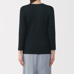 T‐shirt manches longues col U en coton épais et chaud pour femme