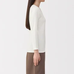 T‐shirt manches longues col U en coton épais et chaud pour femme