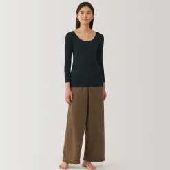 T‐shirt manches longues col U en coton chaud pour femme