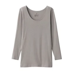 T‐shirt manches longues col U en coton chaud pour femme