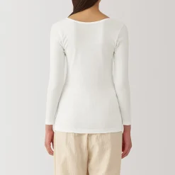 T‐shirt manches longues col U en coton chaud pour femme