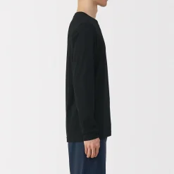 T‐shirt manches longues col U en coton épais et chaud pour homme