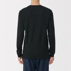 T‐shirt manches longues col U en coton épais et chaud pour homme