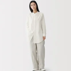 Tunique à col montant en popeline de coton biologique pour femme