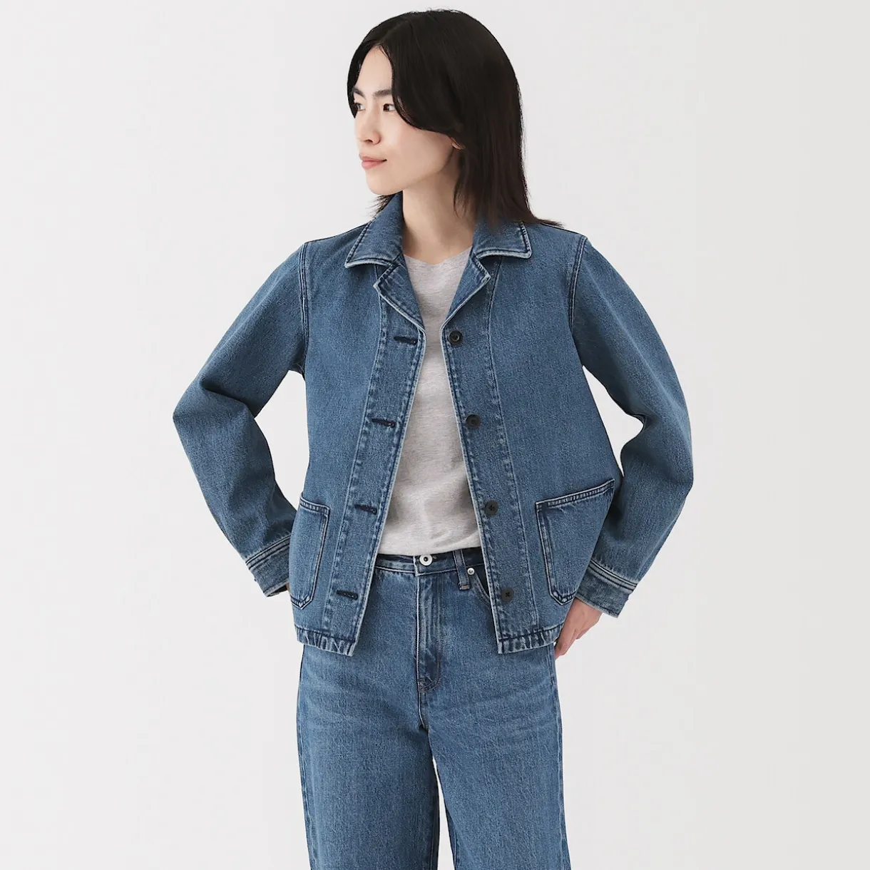 Veste de travail en denim mélangé kapok pour femme