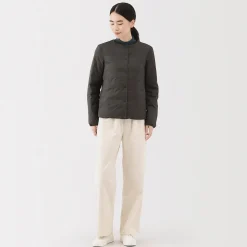 Veste légère pliable en nylon recyclé sans col pour femme