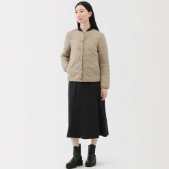 Veste légère pliable en nylon recyclé sans col pour femme