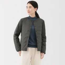 Veste légère pliable en nylon recyclé sans col pour femme